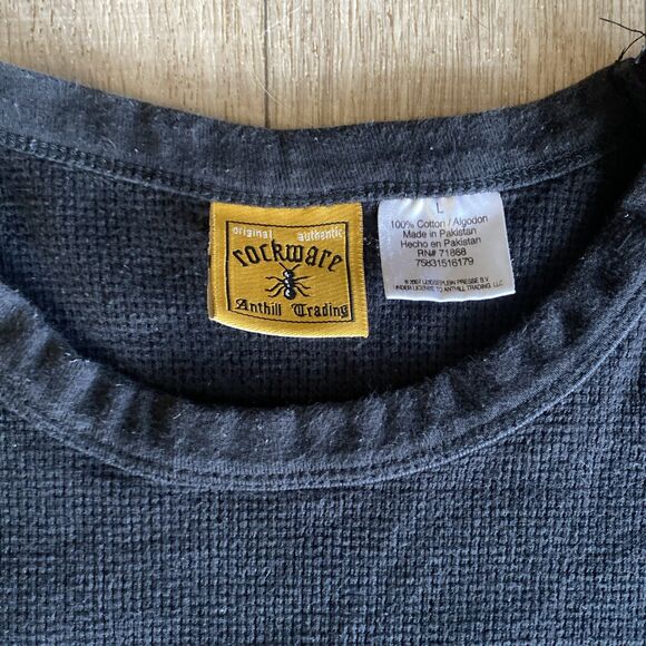 AC/DC Rockware Thermal Waffle Men Shirt Large Back In Black Grunge Music Band - Picture 3 of 7